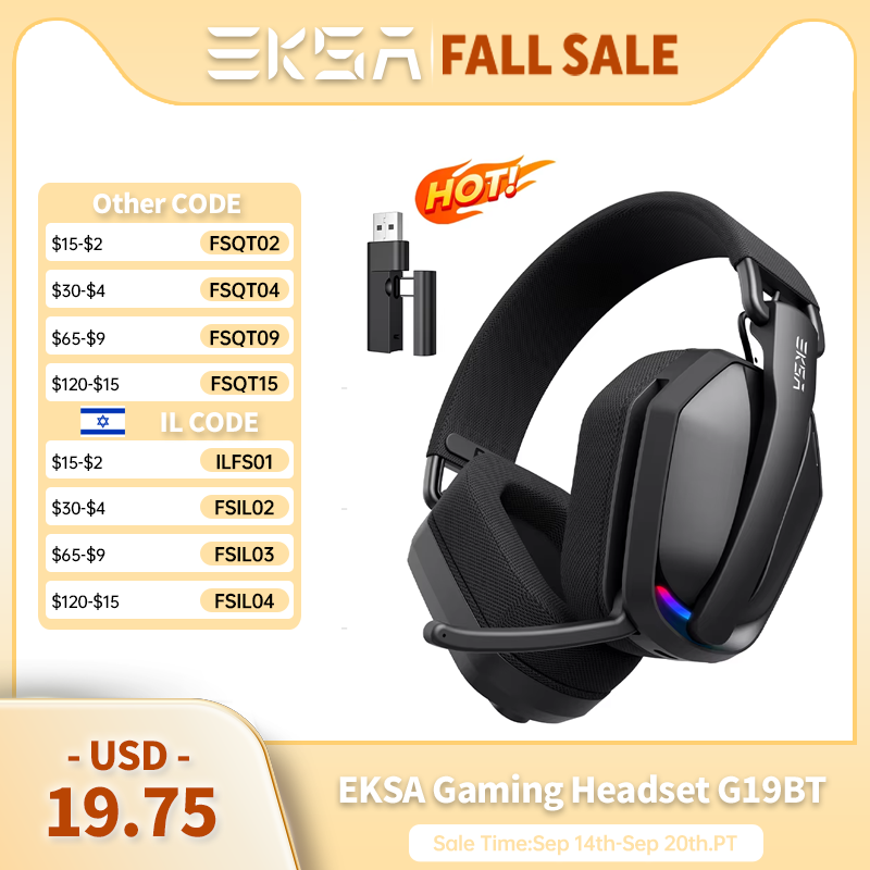 Gaming Headset Rgb - Słuchawki gamingowe EKSA G19BT 2.4GHz bezprzewodowe