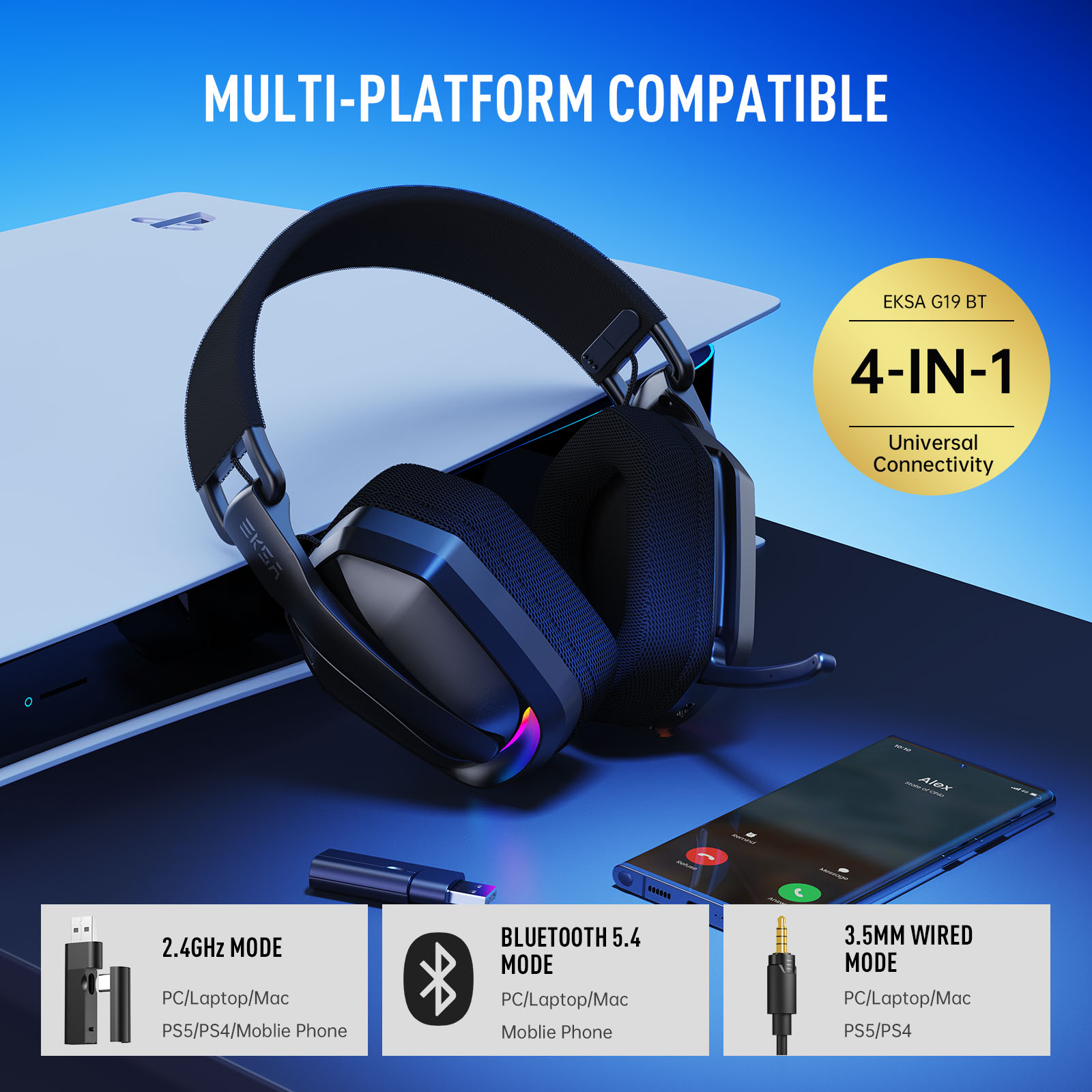 Słuchawki gamingowe EKSA G19BT – Gaming Headset Rgb recenzja i cena